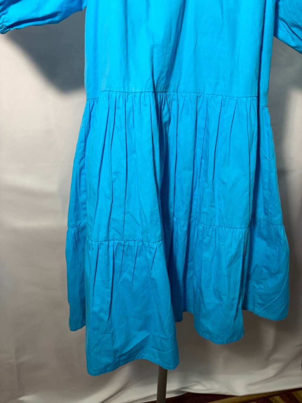 Japna Bright Turquoise Blue Puff Sleeve Mini Dress - Picture 3 of 8